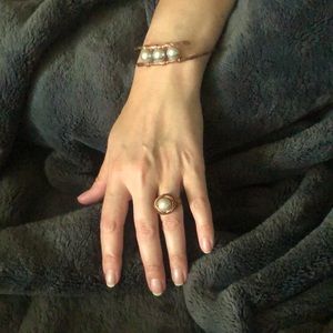 Silver pearls 8 mm , with Pounded copper gorgeous set